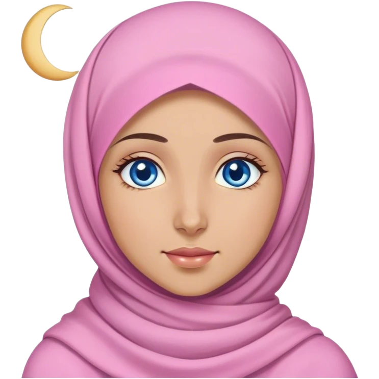 Turkish beautiful finish Konya girl blue eyes with lila pink color and ramadan moon hijab  emoji