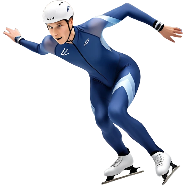 An icon showing a speed skater gliding at full speed on a polished ice rink, leaning into a sharp turn. The background features cheering crowds, icy curves, and distant snow-covered mountains. Transparent background highlights the precision, power, and grace of speed skating. emoji