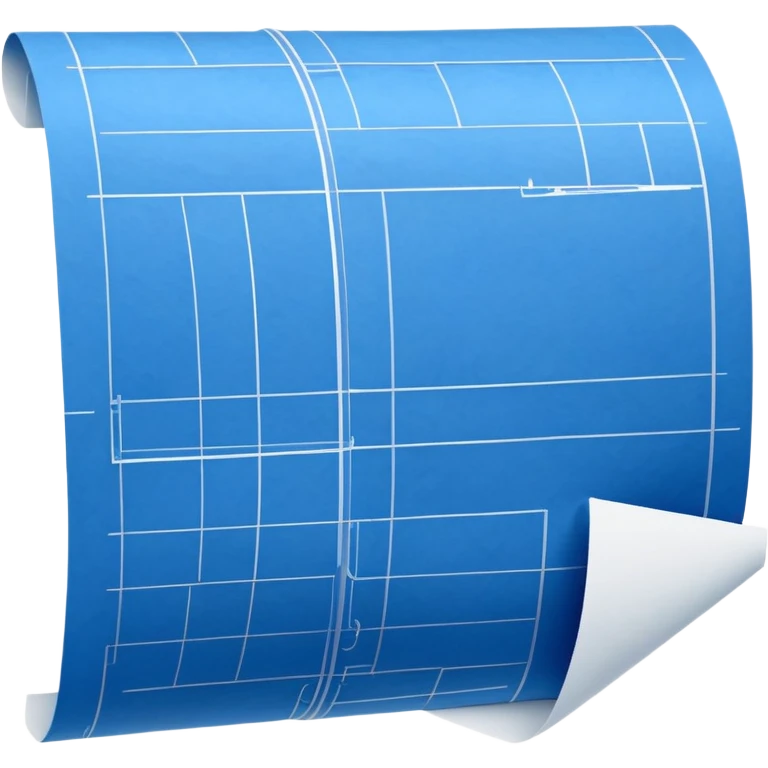 partially unrolled blue blueprint with white lines, side perspective emoji