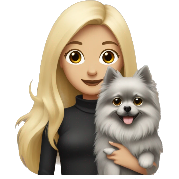 blond hair girl holding a black pomeranian and grey pomeranian  emoji