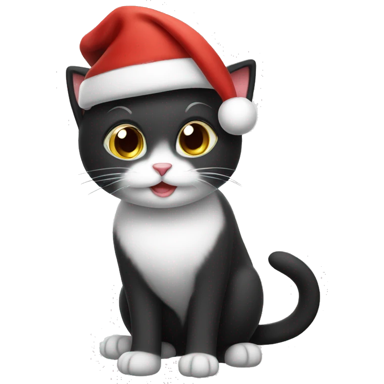 Cute black and white cat wearing a Santa hat emoji