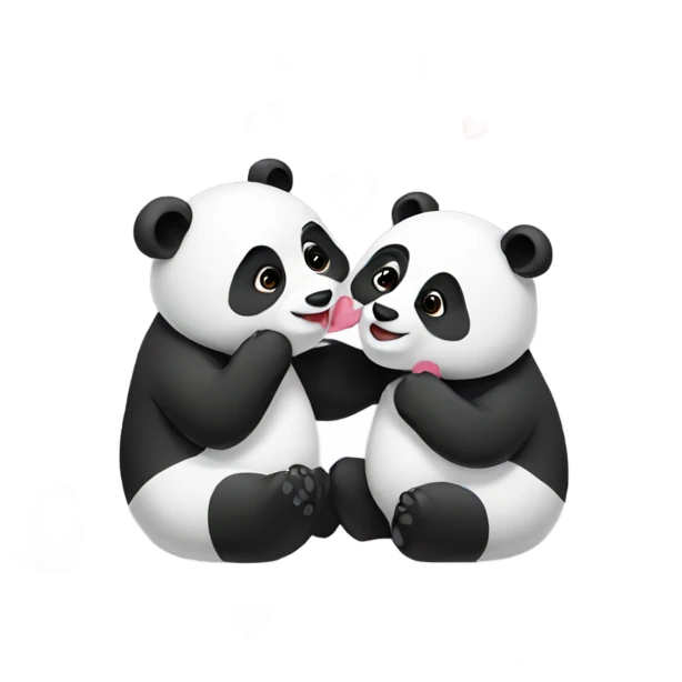 Two pandas kissing with hearts  emoji