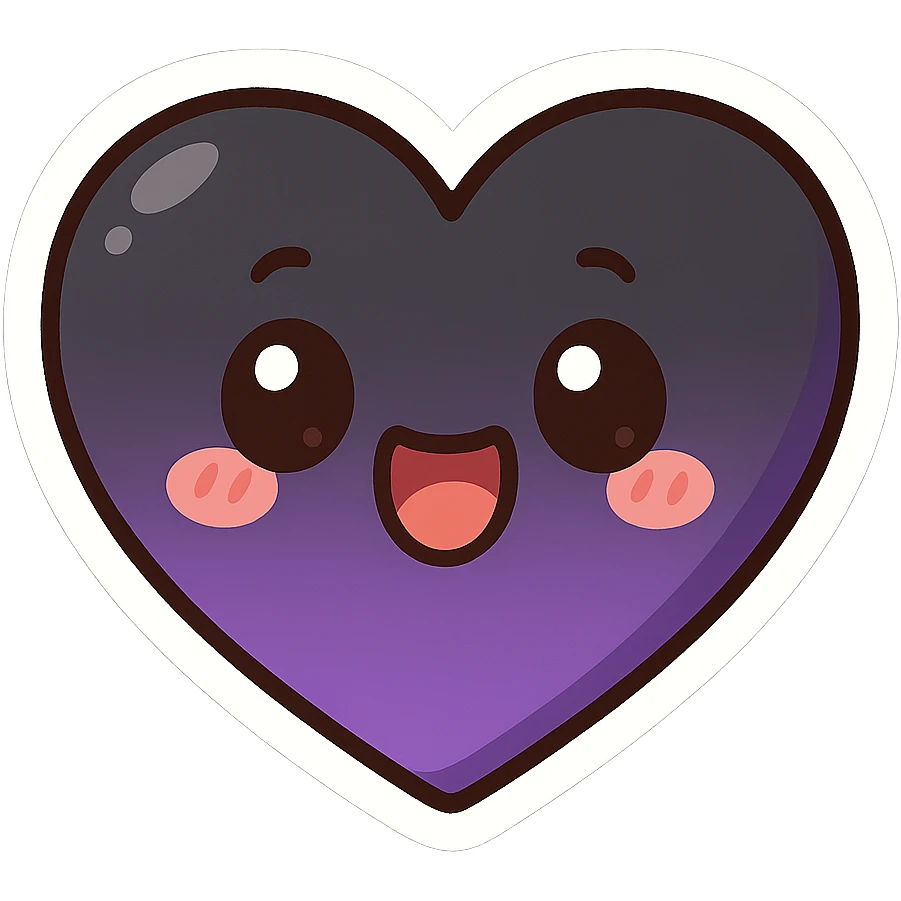 black and purple heart, cute and expressive, cute emoji style emoji