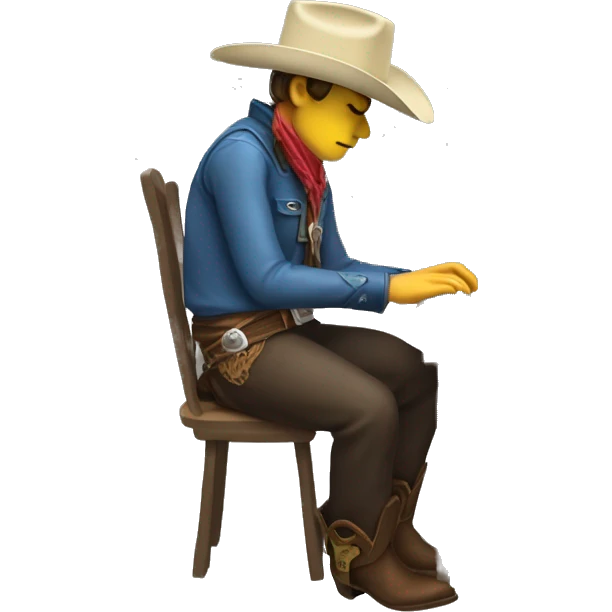 Somber cowboy tapping foot and coding on a computer emoji