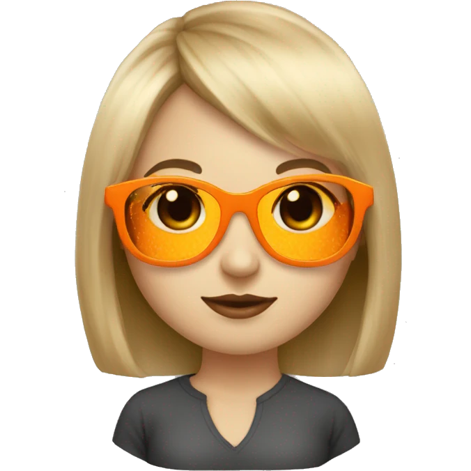 White skin girl with medium hair with bangs wearing orange sungglases emoji