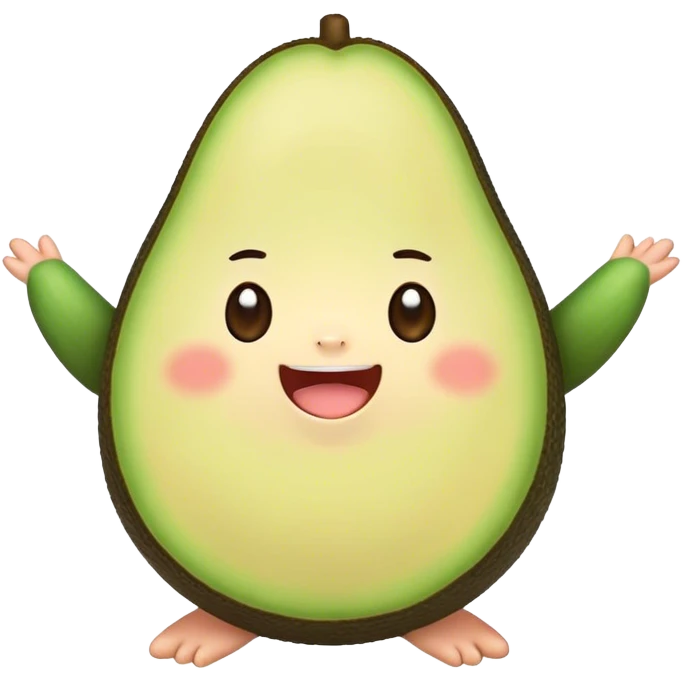 Cute Kawaii Avocado, round and cuddly, soft green with a tiny brown pit, blushing cheeks, a joyful smile, tiny arms outstretched, a warm and healthy glow! emoji