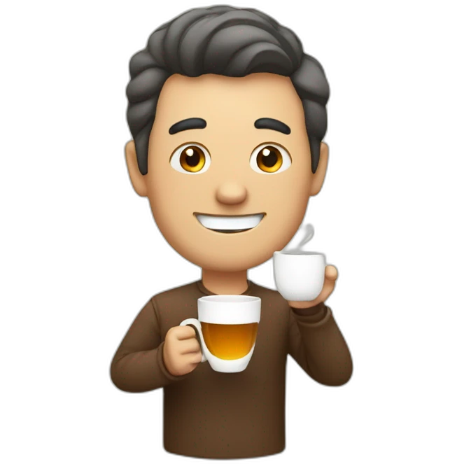 a man happy to drink a cup of tea emoji