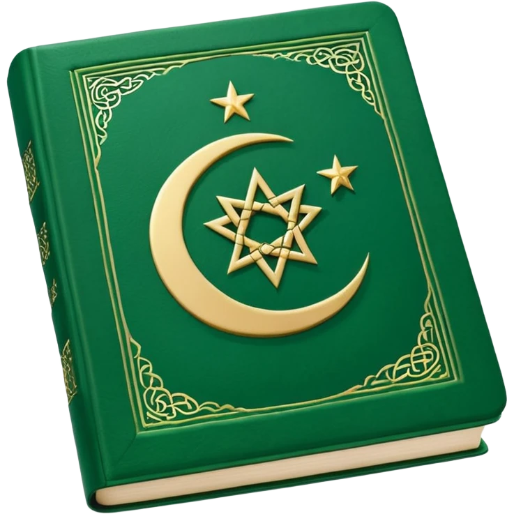 Closed Quran with the Islamic Symbol on it (moon and star) green emoji