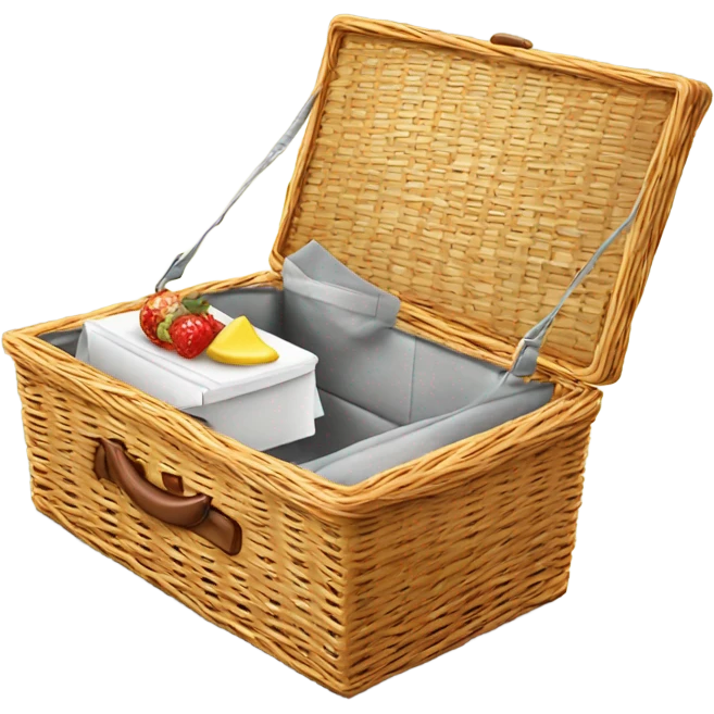 Realistic isolated plain picnic basket with one side of the lid up. emoji