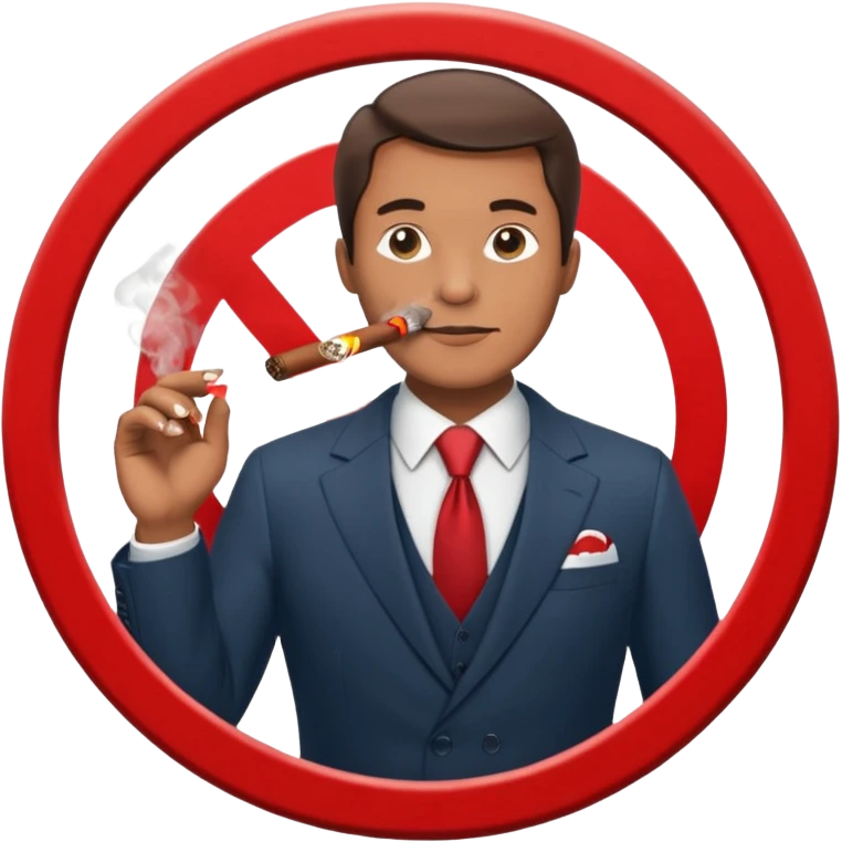 Draw a no smoking sign. Next to it, there is a man in a suit smoking a cigar. emoji
