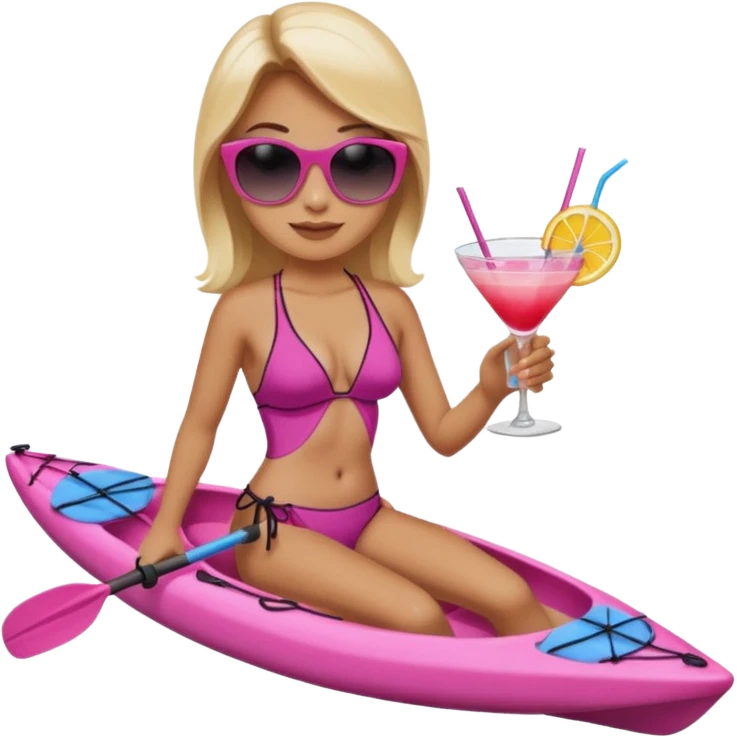 Female in pink kayak with cocktail in hand at the beach emoji