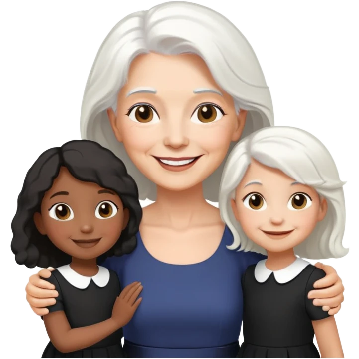 White senior woman with black identical little girls  emoji