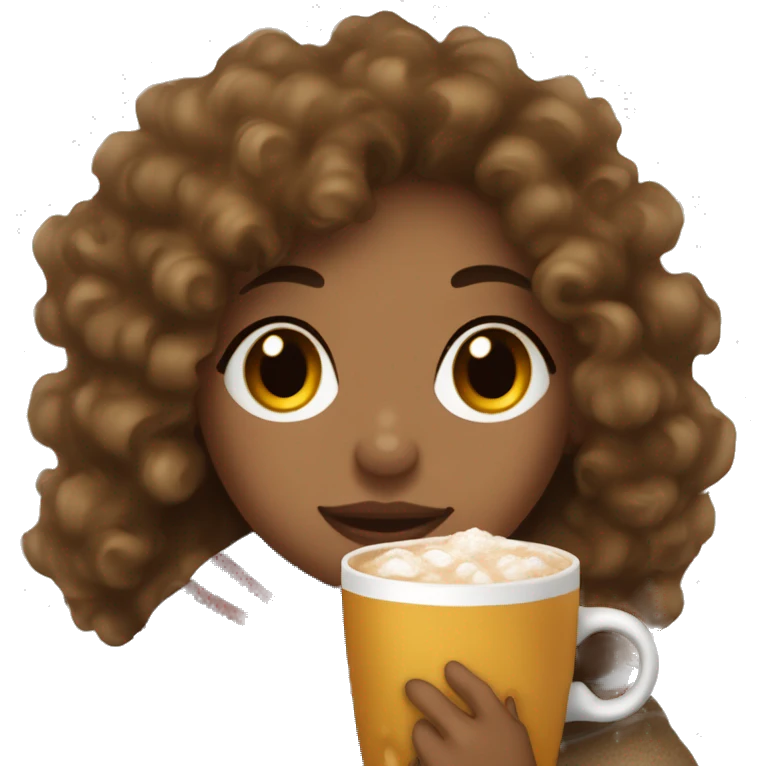 Curly hair girl with honey skin rapped in a blanket drinking a cup of hot cocoa  emoji