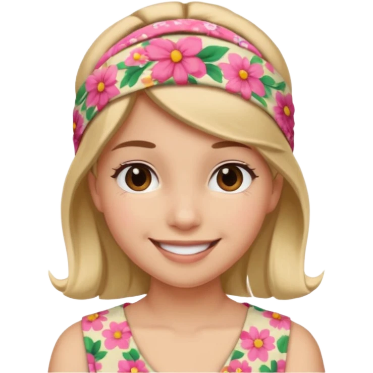Girl wearing floral cloth headband and smile emoji