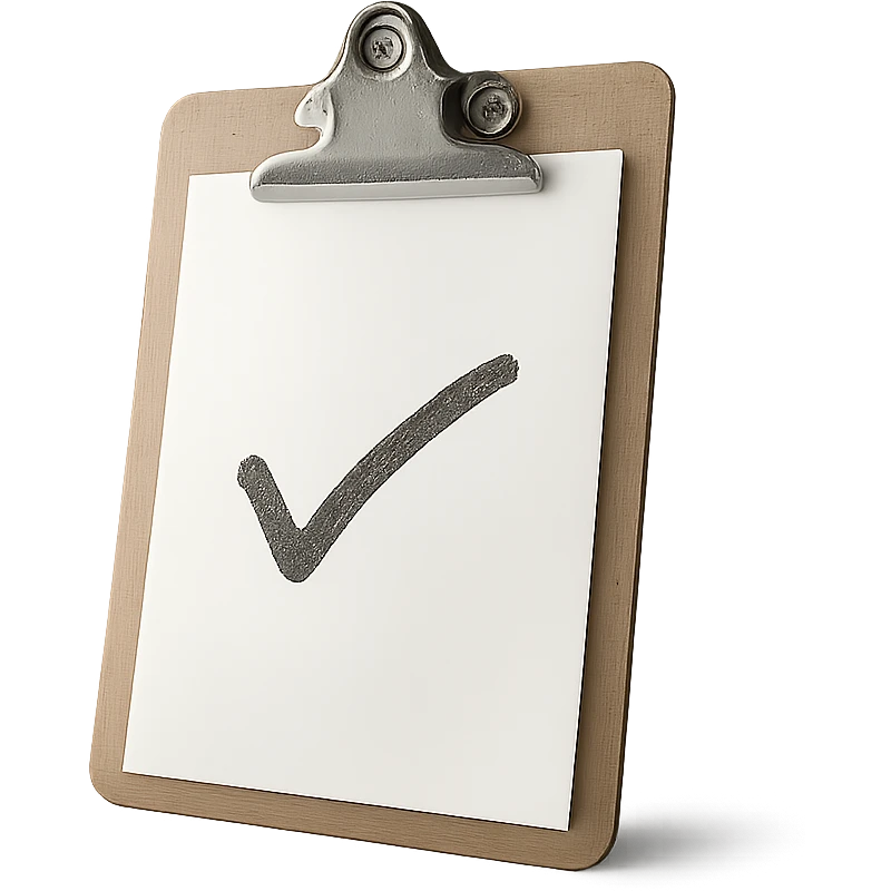 Make the background transparent, keep the realistic clipboard with a single checkmark unchanged. emoji