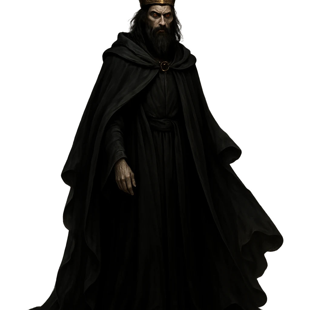 prince of darkness, regal yet sinister, crown, flowing dark robes, fully depicted emoji