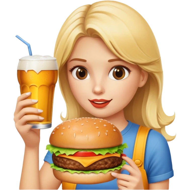 blonde girl with burger and corona beer emoji
