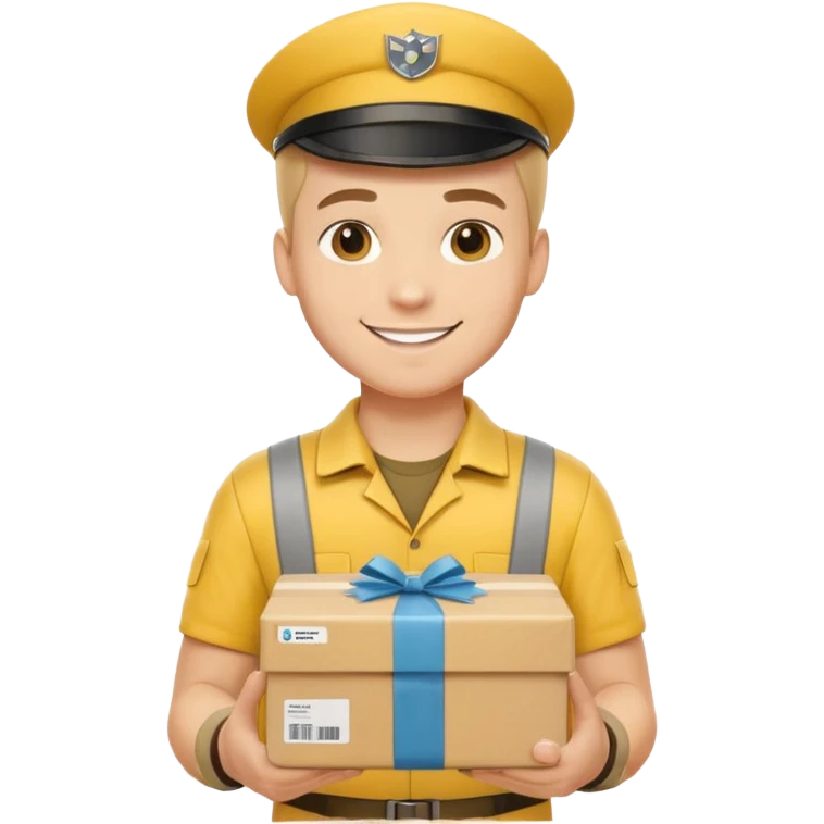german delivery guy with yellow uniform and package emoji