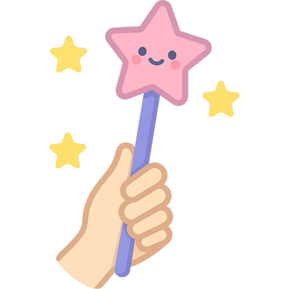cute magic wand kawaii style in hand with stars emoji