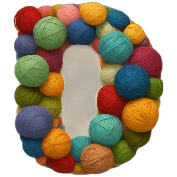the letter G made of patchwork, colored yarn balls emoji