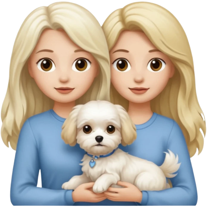 two women holding Maltese dog one is brunette the other is blonde long haired  emoji
