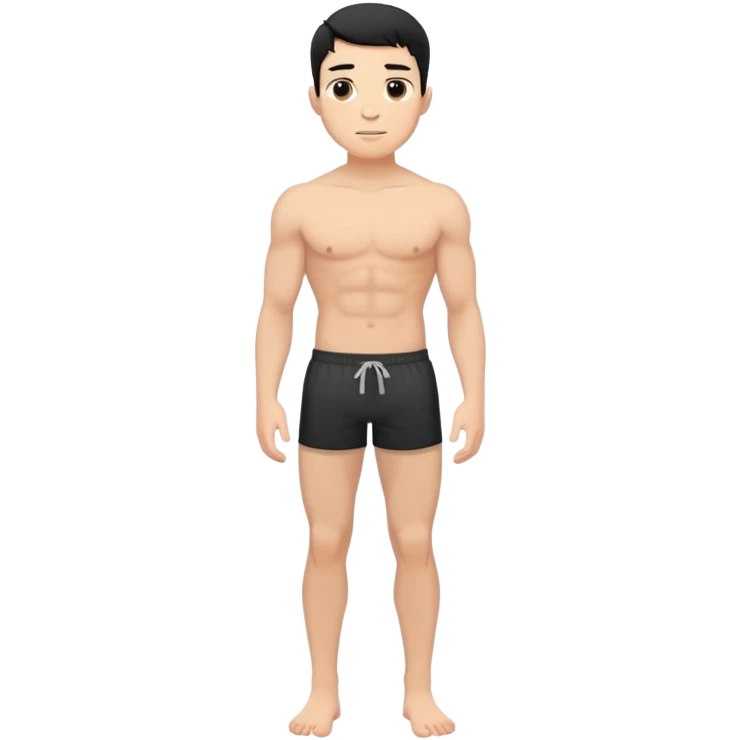 young white man with short black hair, shirtless, muscular, full body without shoes emoji