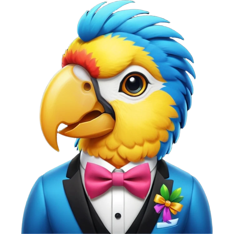 parrot wears bow tie emoji