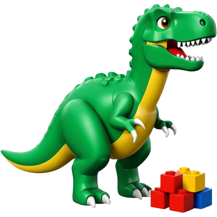 A cute green t-rex building with LEGO bricks emoji