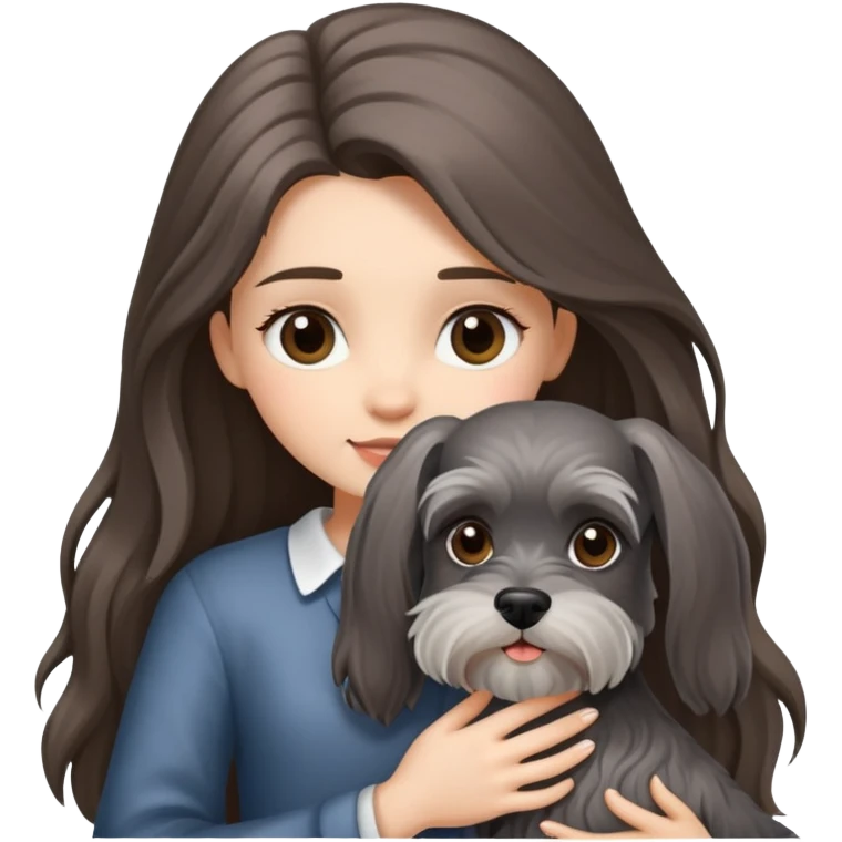 Long-haired girl holding a Schnauzer emoji