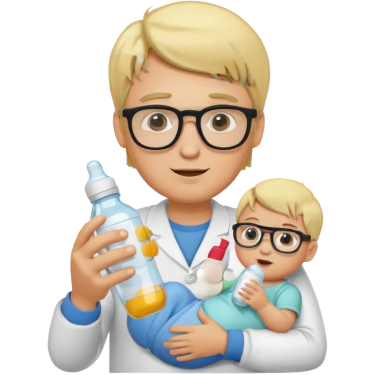 blonde man with glasses with baby bottle emoji