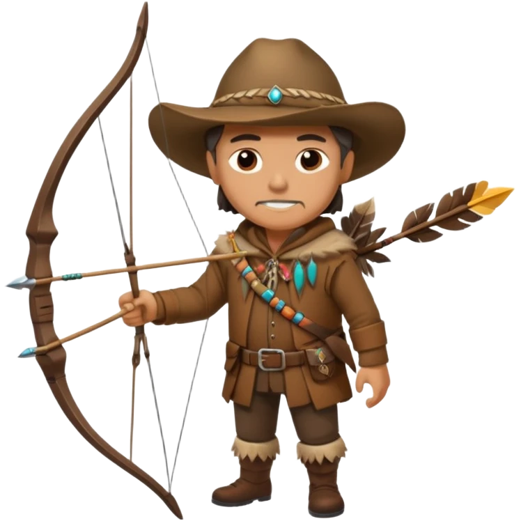 A classic middle-aged hunter, carrying a bow and arrow, dressed in brown clothes, and adorned with decorations made of feathers or bone teeth
 emoji