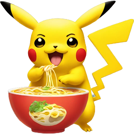 pikachu eating ramen emoji