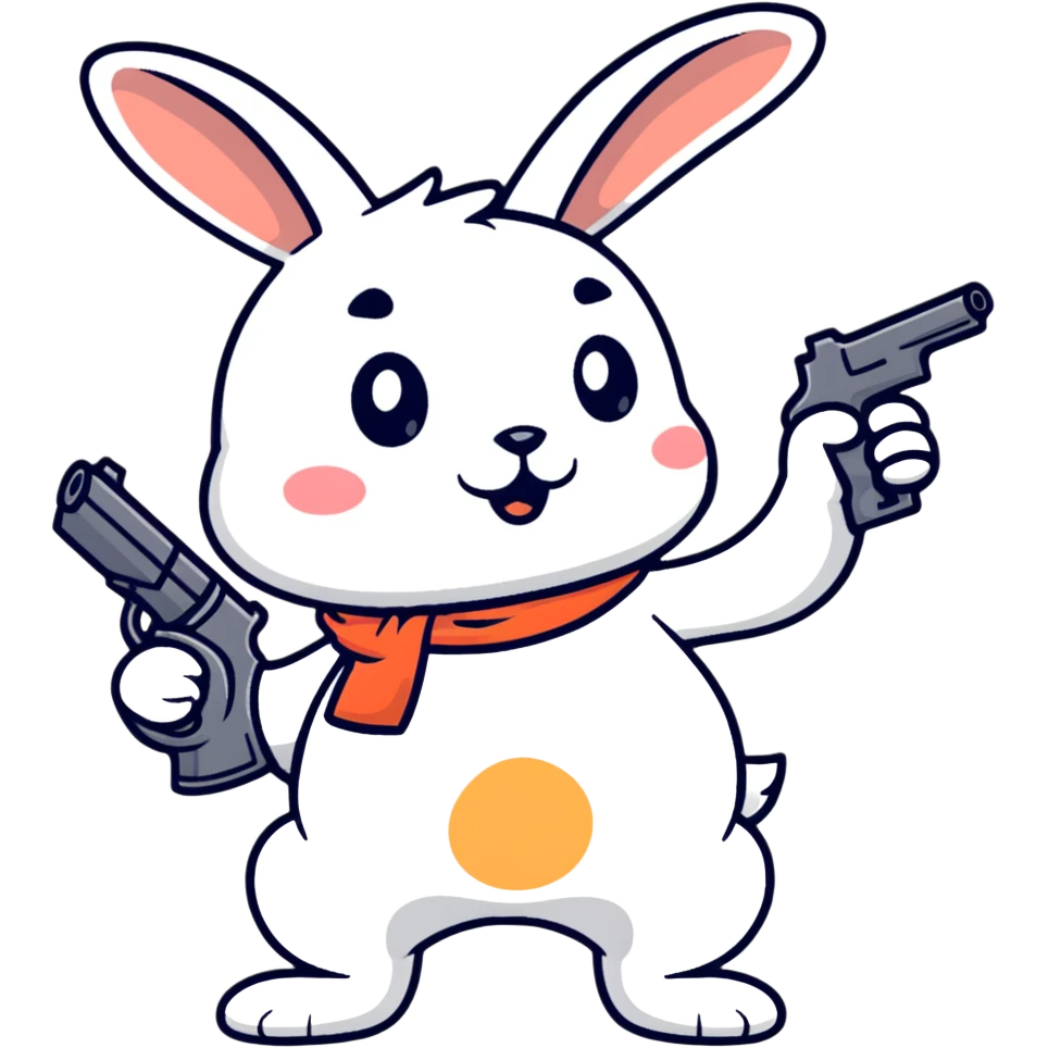 A cartoon rabbit holding and shooting with a gun emoji