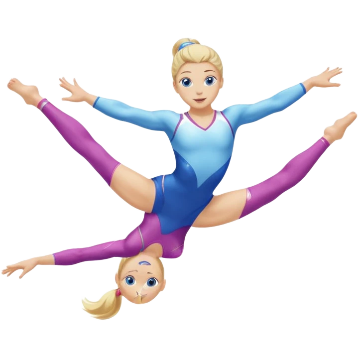 girl gymnast with blonde hair and blue eyes, performing a split leap emoji