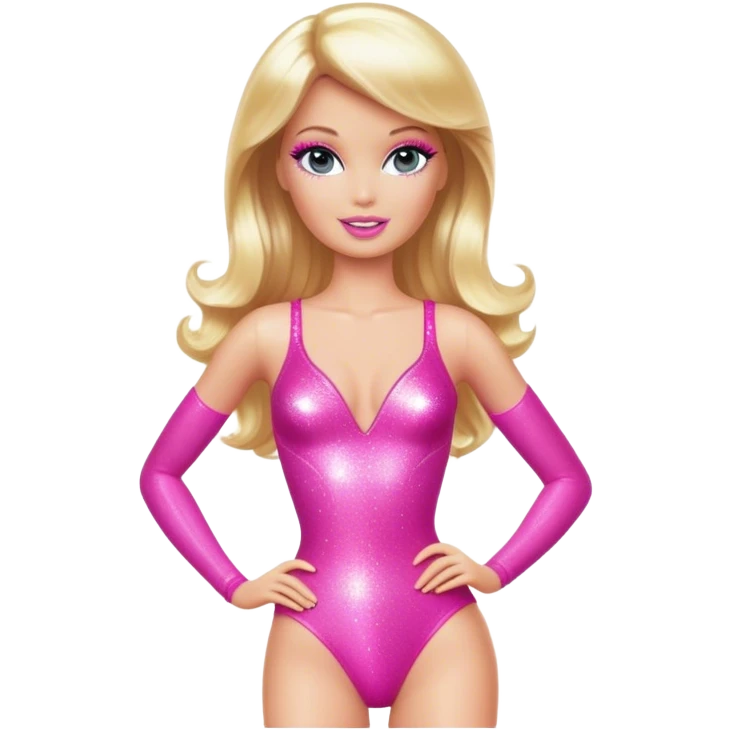 Blonde Barbie pop star wearing sparkly hot pink bodysuit emoji