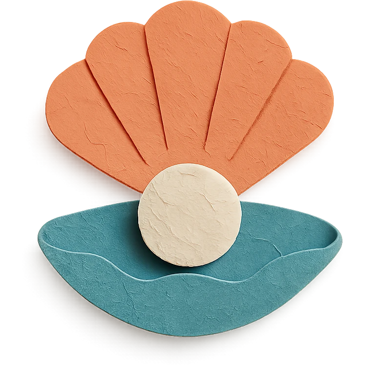 close-up of a clam holding a pearl, textured paper details, paper-craft style emoji