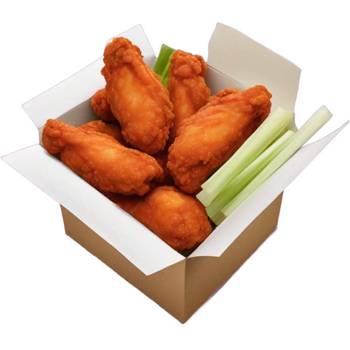 hot wings with celery carrots with ranch on the side in takeout box ￼￼ emoji