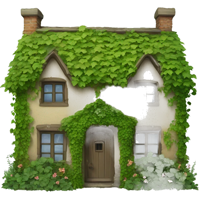 Old cottage with ivy and plants growing on and around it emoji