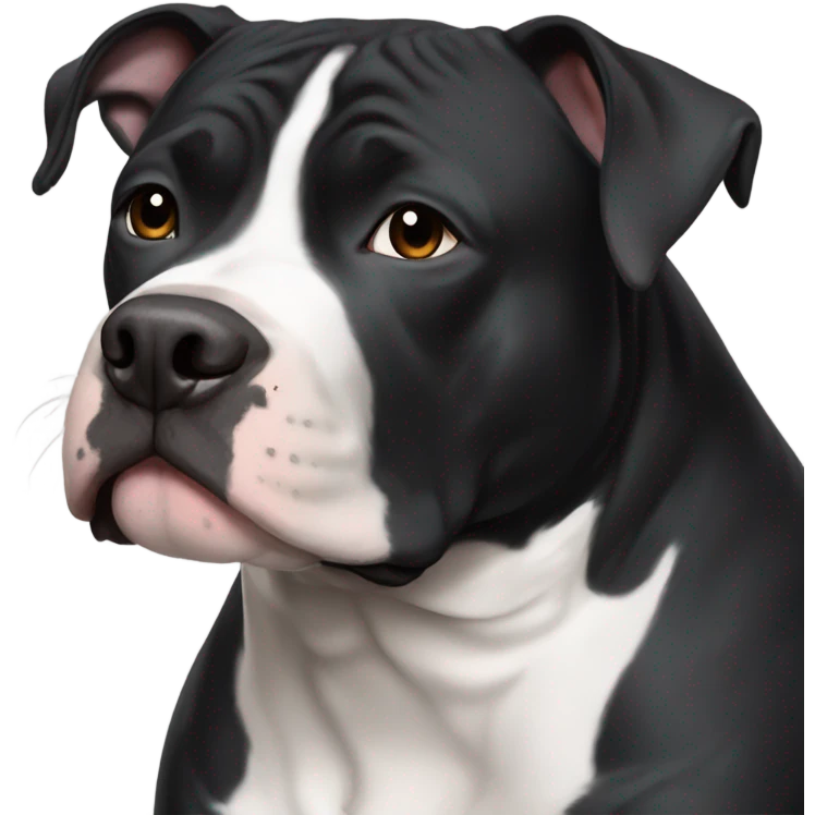 old black staffordshire pitbull with a white chest and white paws  emoji