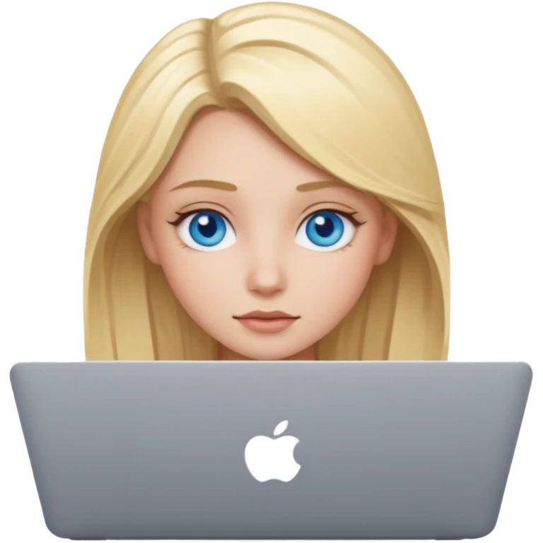 blonde girl blue eyes on mac lap top emoji