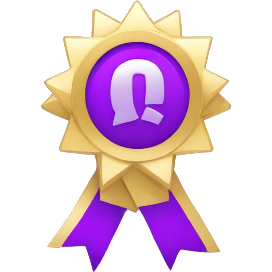 purple award badge with checkmark emoji