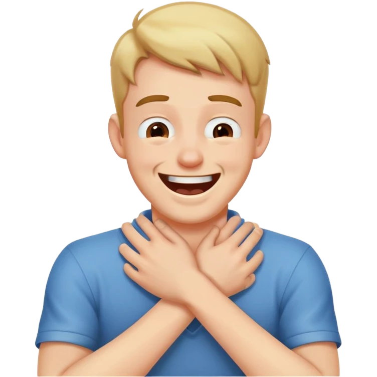 Guy choking himself with hands crossed in front of his neck while laughing emoji