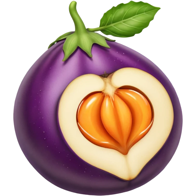 Eggplant with white liquid coming out the top being inserted into a peach emoji