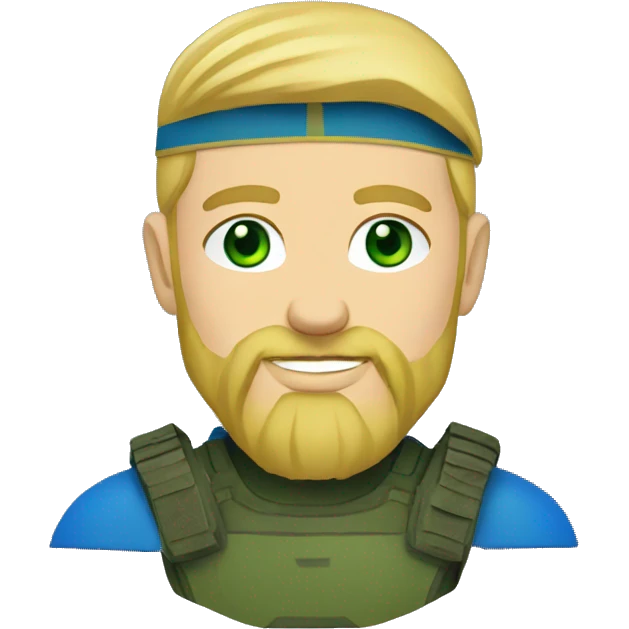 ukrainian military blonde man with a beard with green eyes with blue viking paint on the face  emoji