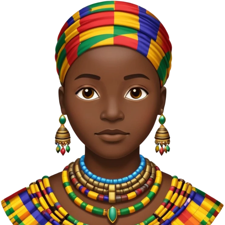 African person wearing traditional colorful Kente cloth and beaded jewelry emoji