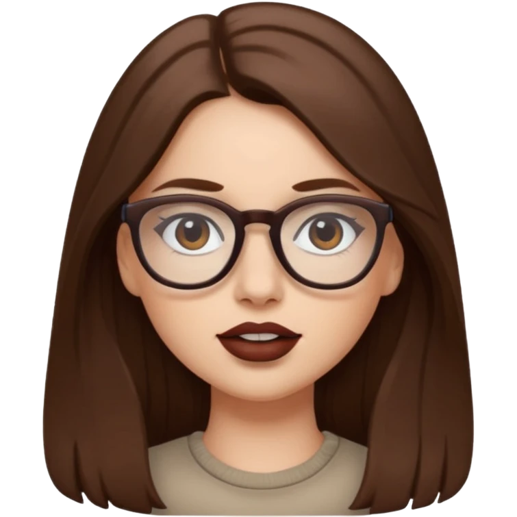 یک دختر سفید پوست،مو بلند قهوه ای ،عینک دار رنگ قهوه ای و رژ قهوه ای  emoji