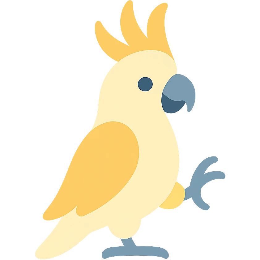 cockatoo with raised foot, playful stance, color icon style emoji