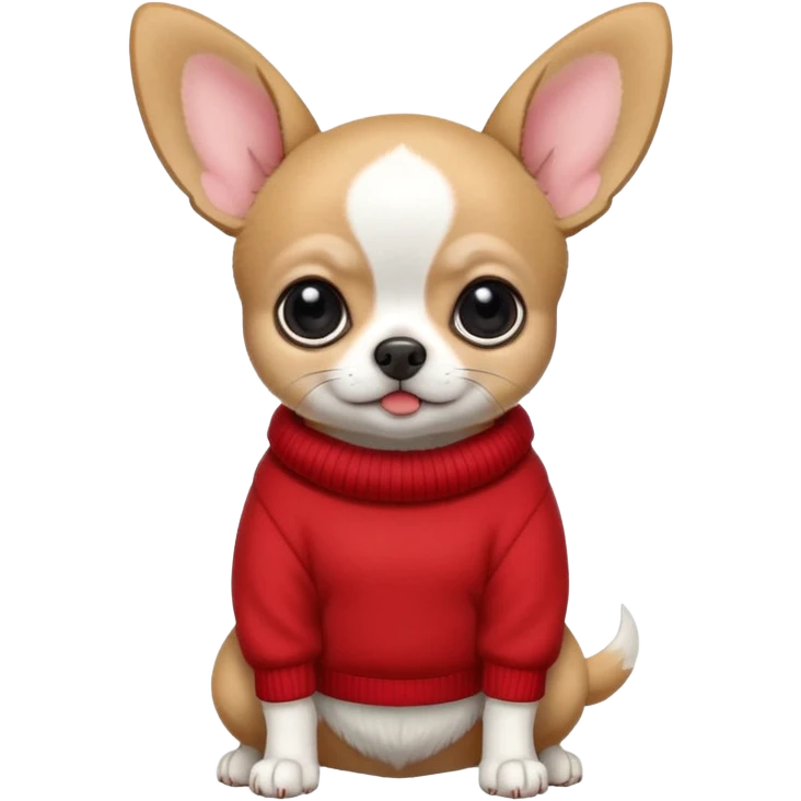 Full White and black Chihuahua - tiny, chubby and big ears. Full body with sweather emoji