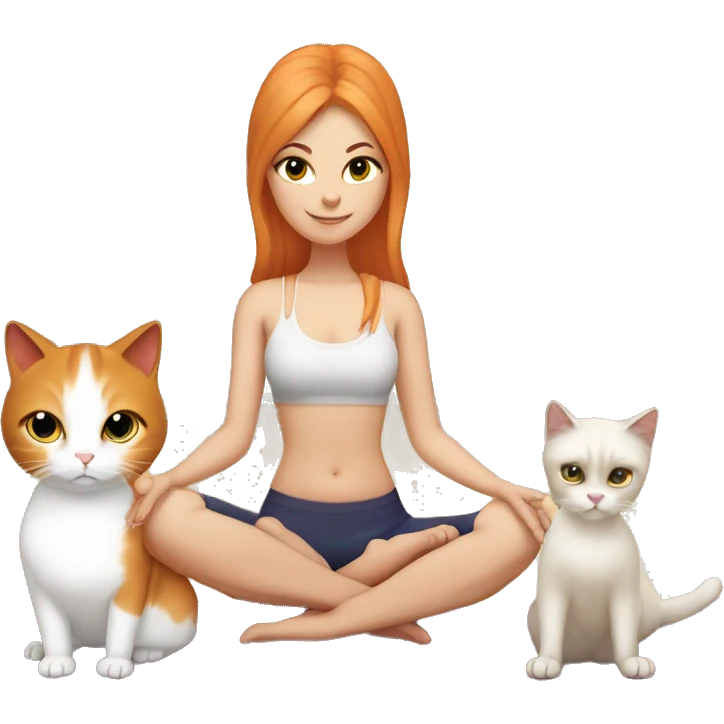 Yoga White girl  and one red cat and one birman cat emoji