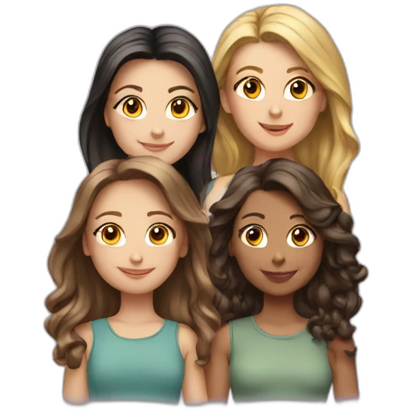 friendgroup of 4 girls,first with shoulder length , emoji
